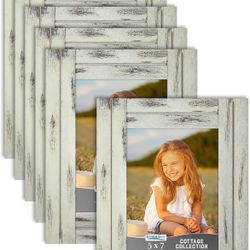 Icona Bay 5x7 (13x18 cm) Picture Frames (Creamery White, 6 Pack), Rustic Picture Frame Set, Natural Real Wood Frames, Cottage Collection
