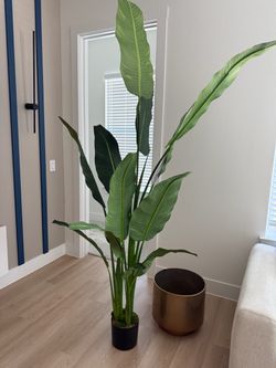 8-Foot Artificial Travelers Palm Tree with Brass Planter