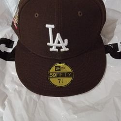 LA Dodgers New Era Fitted 100th Anniversary Hat Brown/ Pink UV- SIZE 7 1/4