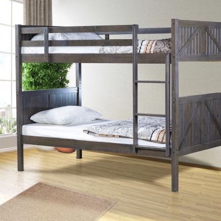 Twin Over Twin Bunk Bed Frame In Grey Finish 