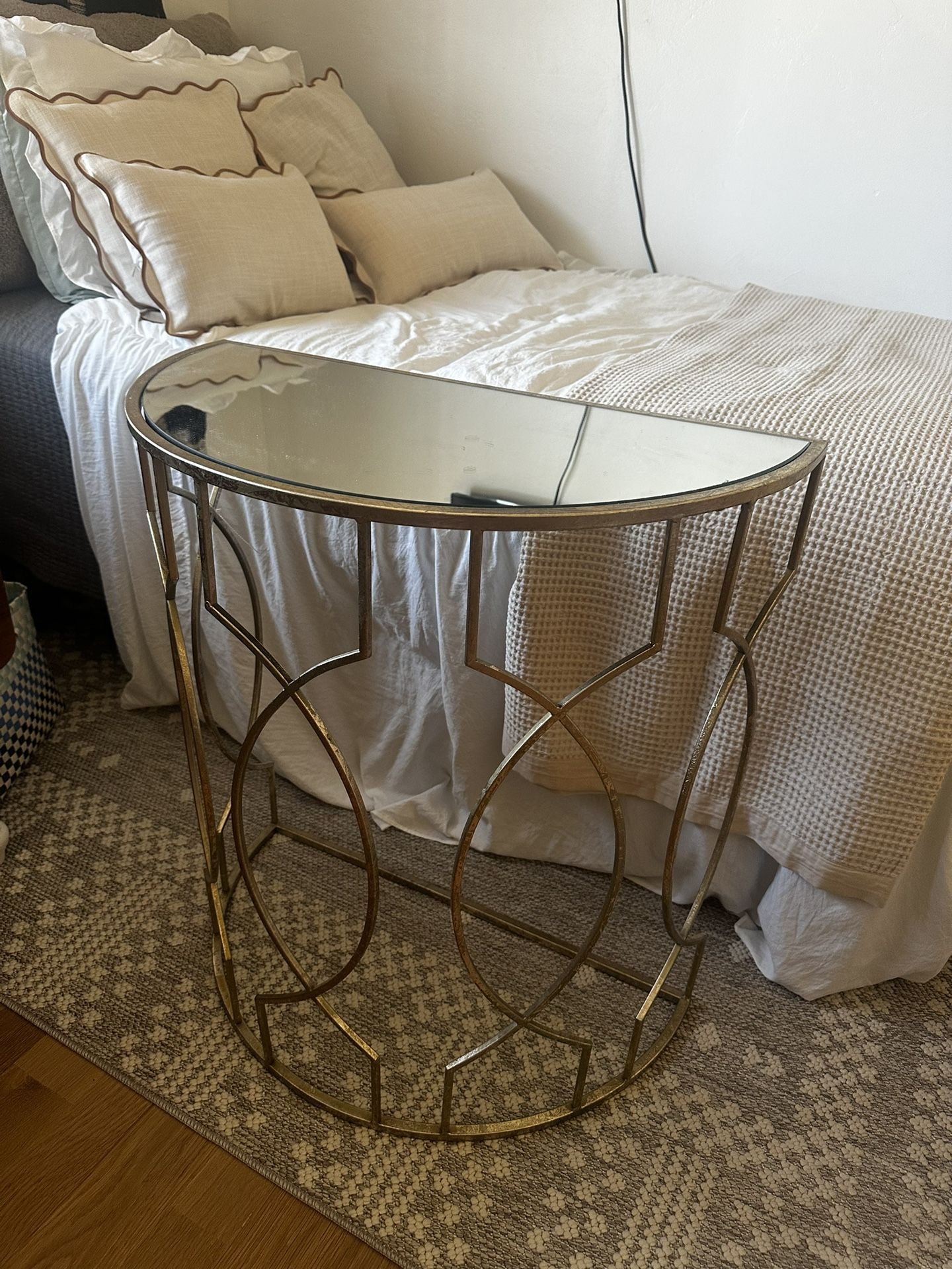 Gold Tone Nightstand End table Hallway Console Table
