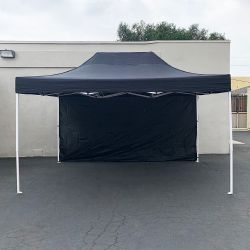 New $160 Heavy Duty 10x15 FT Canopy with (1 Sidewall) EZ PopUp Party Tent w/ Carry Bag (White, Black)