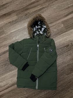 Boys Olive Green Winter Parka Jacket – Size 7/8