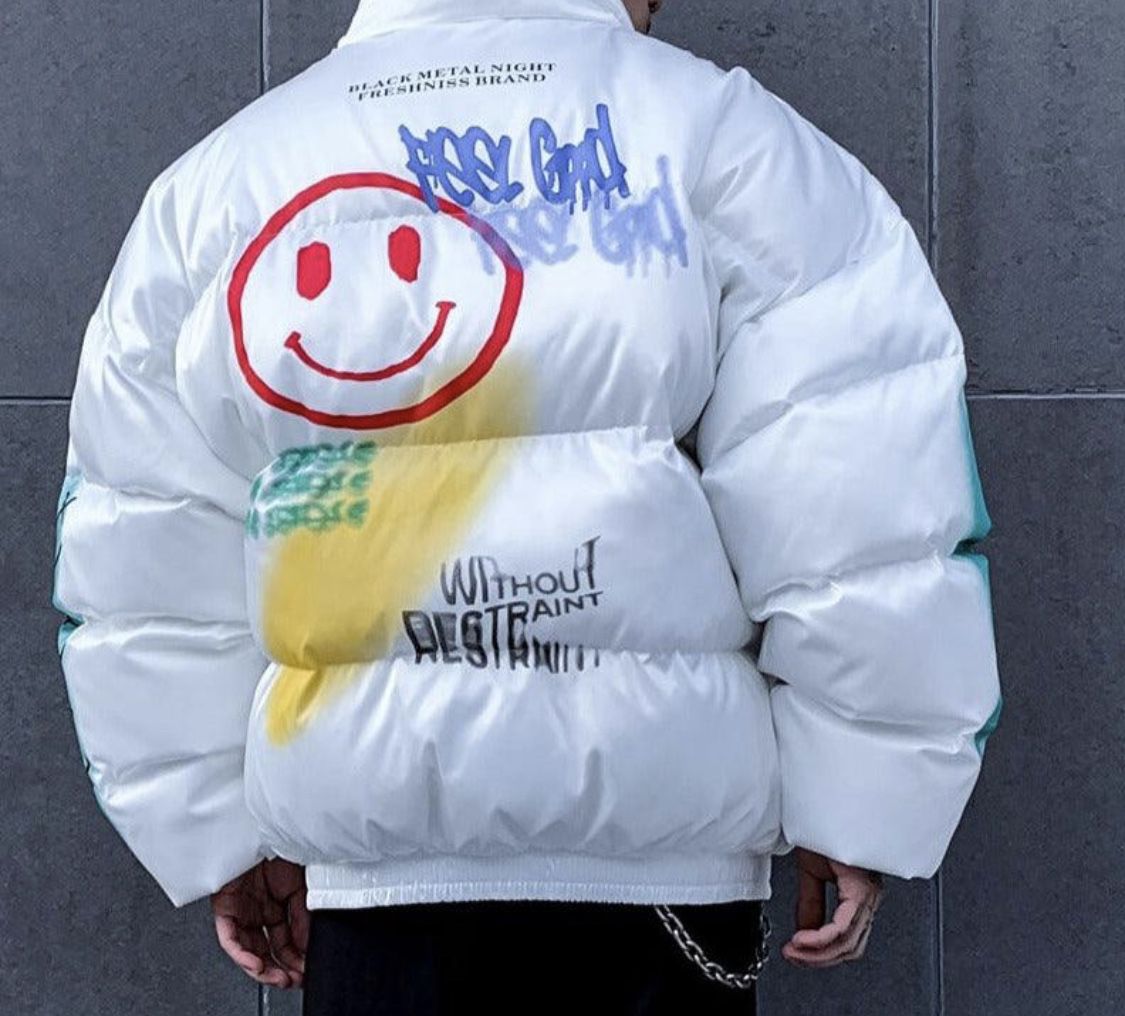 NEW: Freshniss Brand Graffiti Print Puffer Jacket $125 OBO