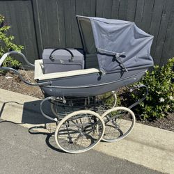 Vintage Silver Cross Baby Carriage Stroller VTG England Pram Doll Child With Bag