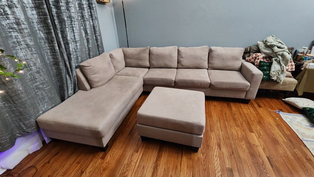 Beige Royal Sectional With Ottoman