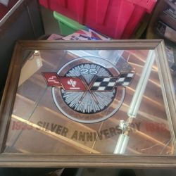 Vintage Chevrolet Corvette 25th Anniversary Sign Bar Mirrored 27" X 21"
