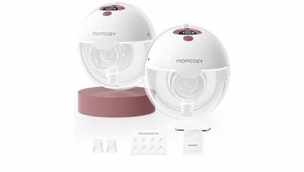 Momcozy Double Wearable Electric Breast Pump Auto Shut-Off White/Pink Bag Tool