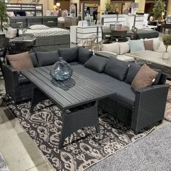 Patio Sectional Sofa With Table Sturdy Set Black Or Brown Available 