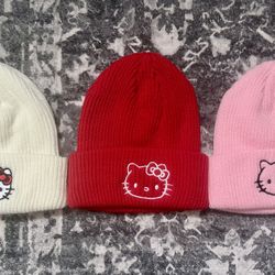 New In Bag/ HELLO KITTY KNITTED BEANIES // RED, WHITE & PINK. EACH $7 