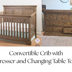 Solid Wood Convertible Crib and Dresser with Removeable Changing Table Top