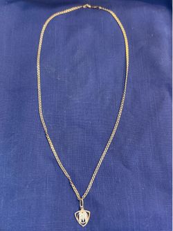 Rose Gold 14kt necklace, 9kt (M) charm w Diamonds