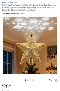 $10-Christmas Tree Topper Lighted with Golden Snowflake Projector, 3D Holographic Rotating LED Magic Light, Christmas Tree Star Topper for Christmas T