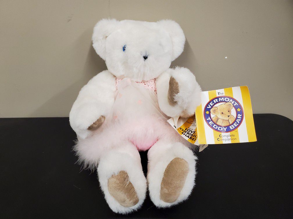 Vermont Teddy Bear Company White Bear with Blue eyes