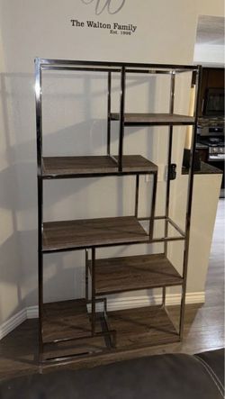 Modern Chrome and Wood Etagere Bookshelf