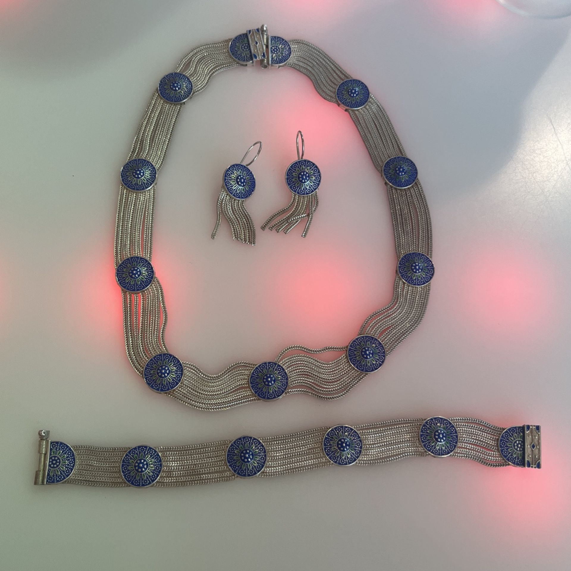 Sterling Silver Turkish Bracelet Necklace Earrings Set