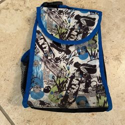 Boys insulated Lunch Box With Strap And Buckle. Drink holder on side 
