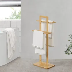 Bamboo freestanding floor towel holder rack