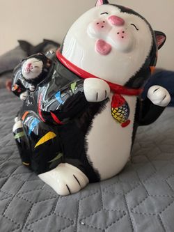 Large Ceramic Lucky Cat Figurine