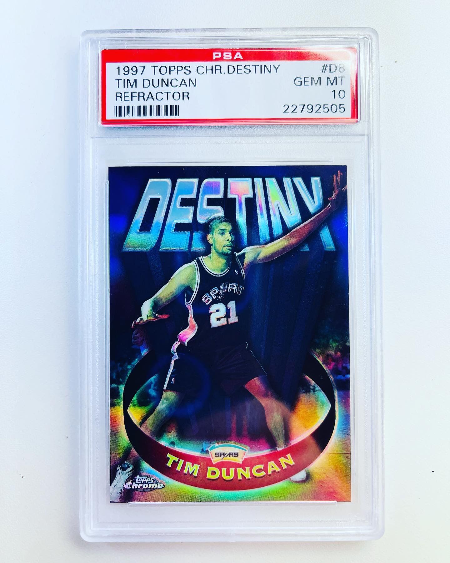 1997-98 Topps Chrome Destiny Refractor Tim Duncan PSA 10 Rookie Card