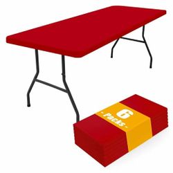 6 Pack Rectangle Picnic Table Cloth, Waterproof Elastic Fitted Tablecloths, Washable Polyester Rectangular Patio Table Covers