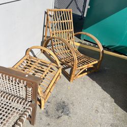 Rattan Bamboo Patio Chair And Stool (in Store)