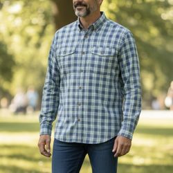 Duluth Trading Company Plaid Shirt Mens  Size XL Blue Long Sleeve 