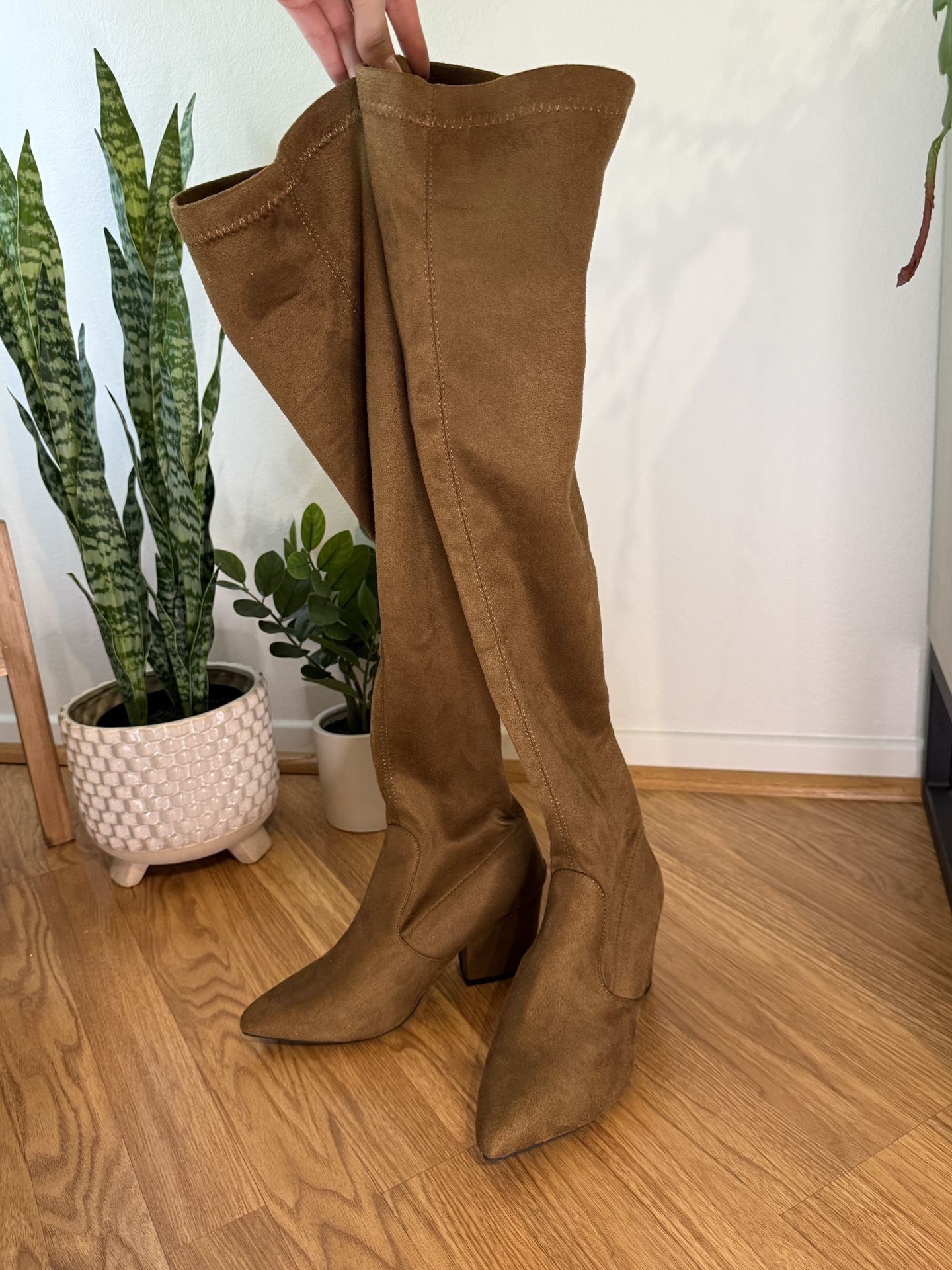 NWOT | Size 9 Tall OTK Brown Suede Boots, Block Heel, Pointed Toe (Pacific Beach)