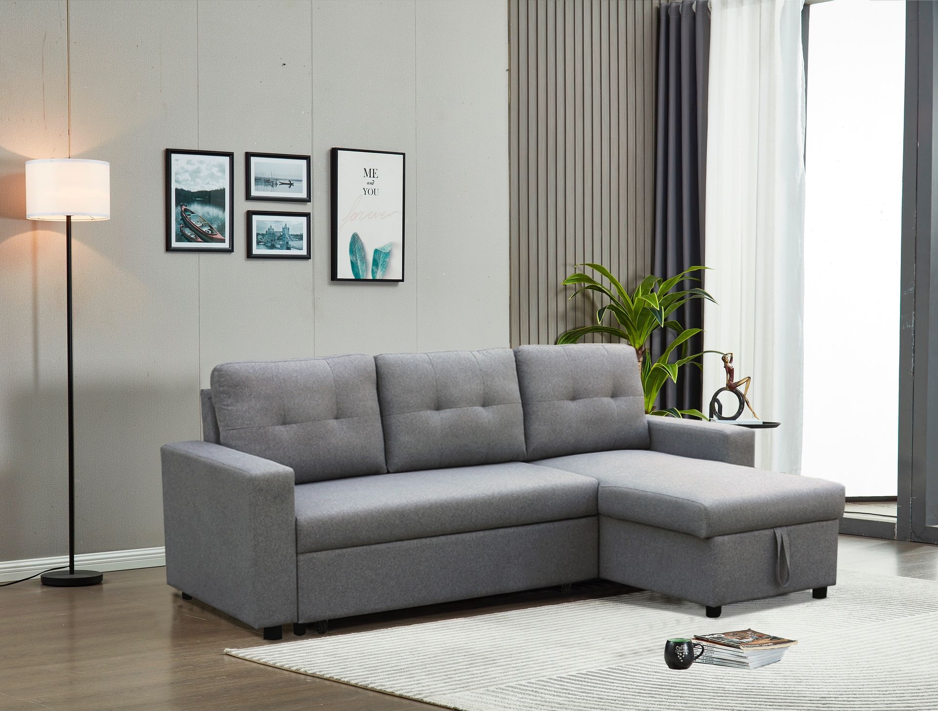 L Shape Sectional Couch 🛋️ With Storage Compartment Brand New Folds Out To A Bed 🛏️ L Part Is Reversible To Either Side 