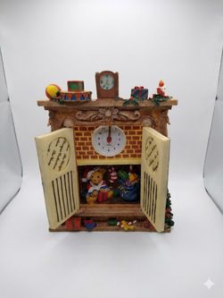Vintage Christmas Mantel Clock Music Box – Animated Teddy Bear Scene