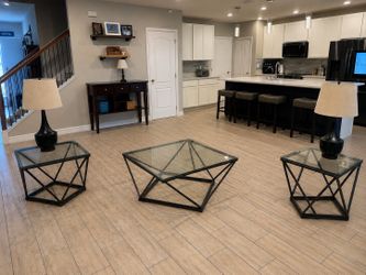 3-Piece Glass and Metal Coffee and End Table Set