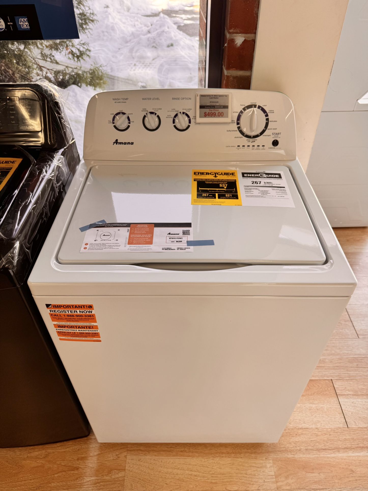 Brand-New Amana 3.8 Cu. Ft. White Agitator Top Load Washer NTW4519JW