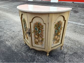 Vintage Hand Painted French Provincial Half-moon Console Table