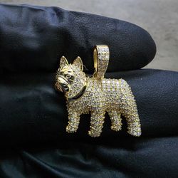 SS925 Moissanite Diamonds Gold Over Frenchie Pendant 