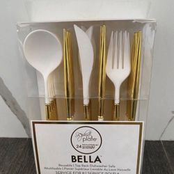 Sophistiplate Metallic 24pc Gold/White Plastic Cutlery Service for 8. $15 Each, Multiple Available
