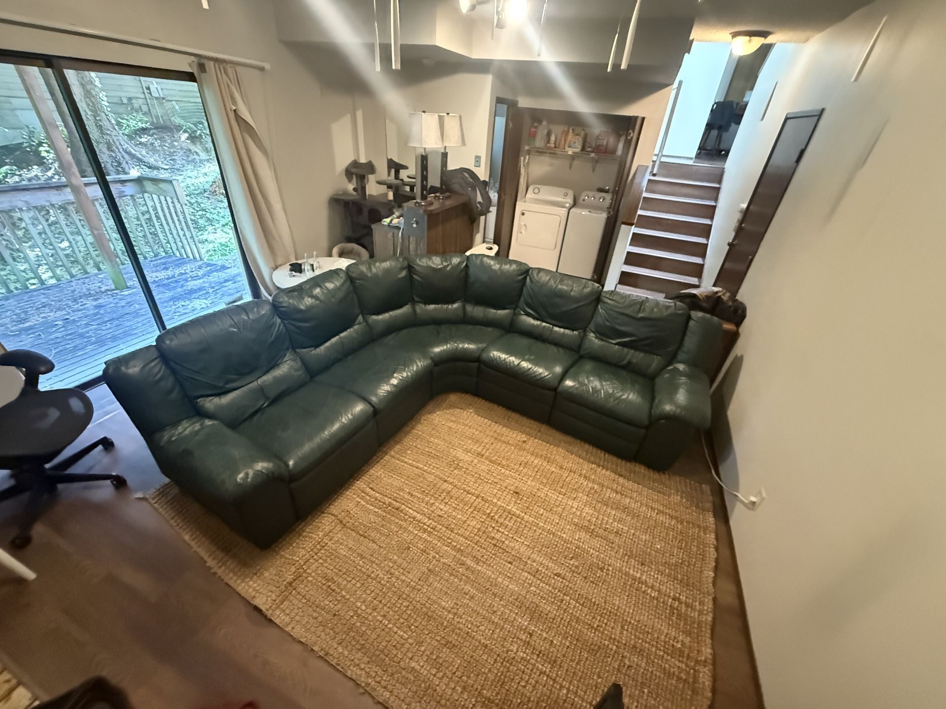 Large Green Leather Reclining Sectional (2 Recliners!)