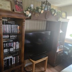Wood  Entertainment Center, Wood Table and Chairs,and Brown 6 Seater Sectional