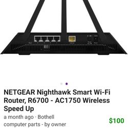 NETGEAR Nighthawk Smart Wi-Fi Router, R6700 - AC1750 Wireless Speed Up