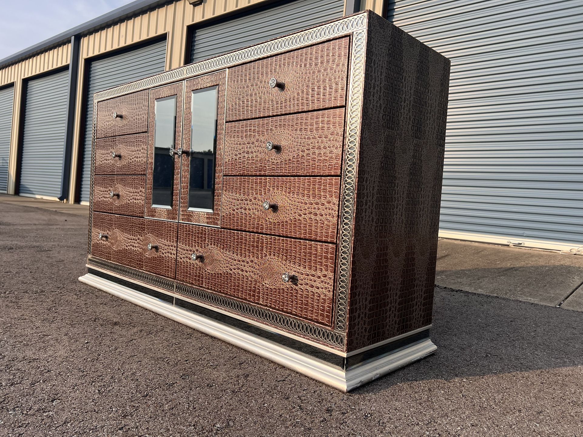 Michael Amini Hollywood Swank Brown Crystal Croc Dresser