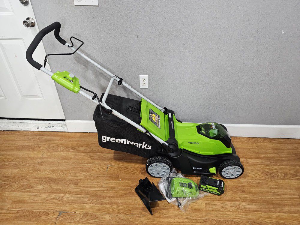 greenworks 40v 17 inch cordless push lawnmower 