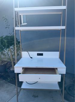 White & Gold Ladder Desk w/ Built In Power Outlet