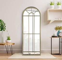 HQiJun Wall Mirror Window Decorative Mirrors Arched Farmhouse for Living Room Bedroom Entryway Bathroom Vanity(Gold,47” x17” x 1”)