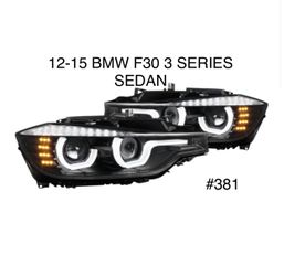 2012 To 2015 F30 3 Series Sedan Dual U-Bar Projector Headlights w/ LED Turn Signal Lights (Matte Black Housing/Clear Lens)