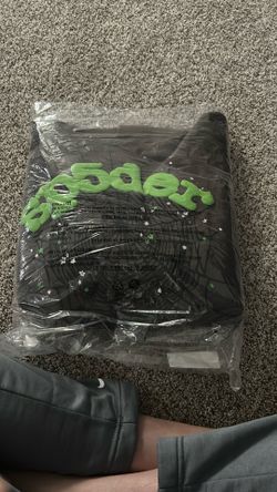 Grey And Green Sp5der Hoodie