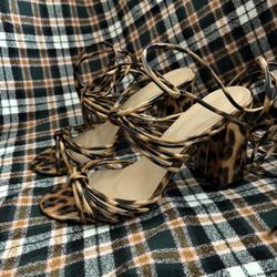 PLT Leopard Print Lace Up Strappy Heel Sandals Size UK 5 