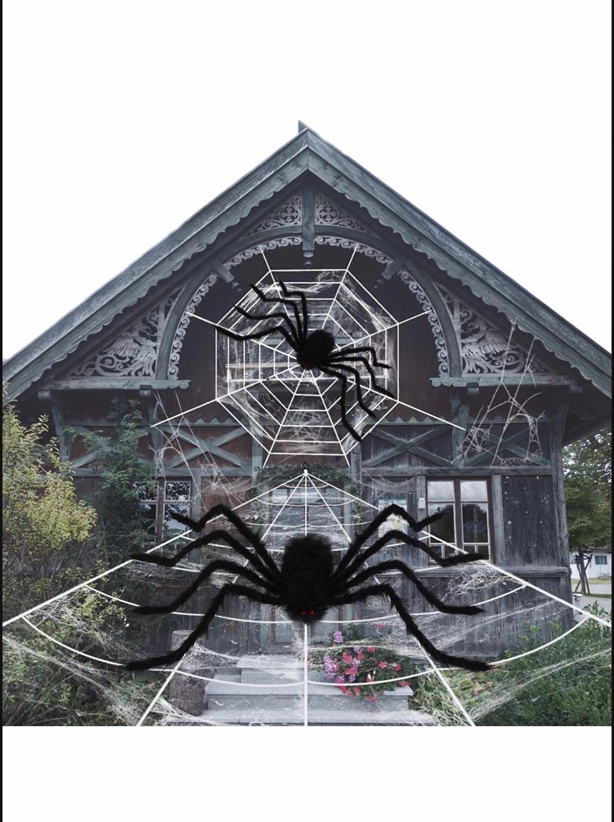 Halloween Decorations, 2 Scary Spiders and 2 Giant Spider Web with Super Stretch Cobweb, Used for Doors, Indoor and Outdoor Halloween Decor Yard Home 