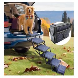 Shock Price Dog Ramp for Car Truck and SUV Dog Stairs for Large Dogs Folding Pet Stairs with Non-Slip Rug Surface Supports Up to 250 lbs (6 Steps)