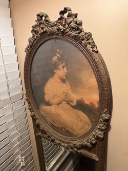 Antique Louis XVI Revival style Trumeau Mirror Lithograph “The Age of Innocence”.