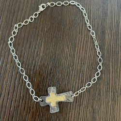 Choker  With Silver And Gold Cross 