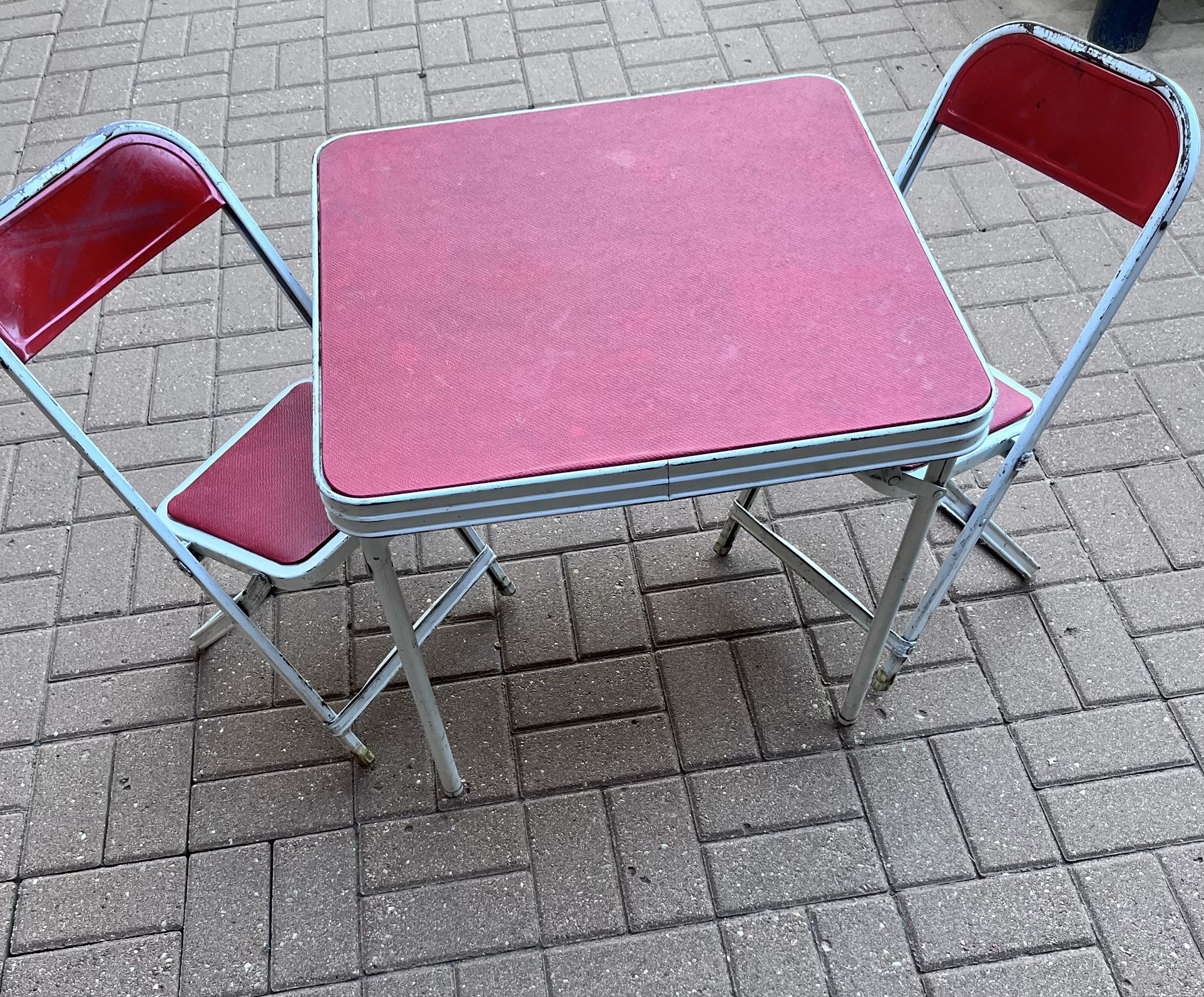 Vintage Child’s Folding Table And Two Chairs 